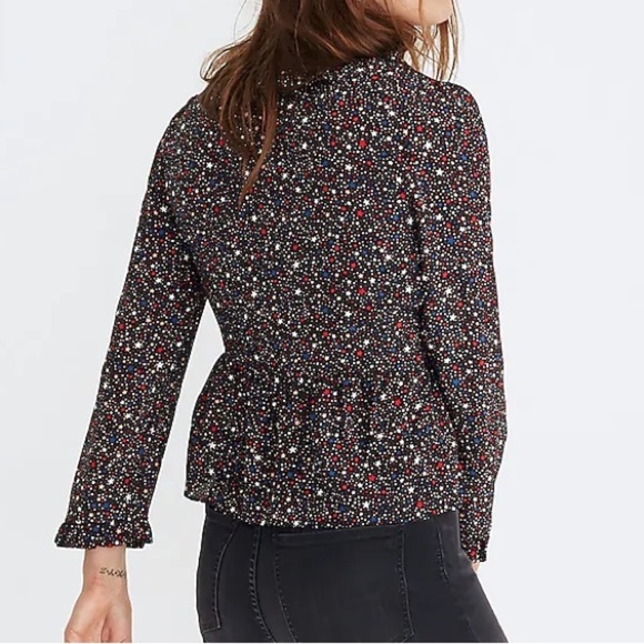 Madewell Silk Ruffle-Hem Wrap Top in Starry Night Size Medium - Picture 4 of 10